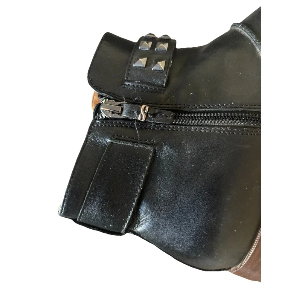 Earthies Womens 7 B Black Leather Ankle Boot Strap Studded Moto Goth 90s‎ Whimsy